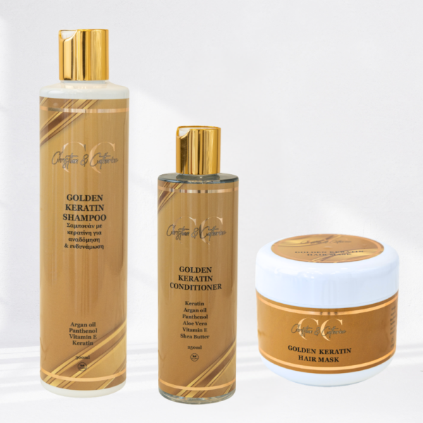 Golden Keratin Shampoo, Hair Mask, Conditioner